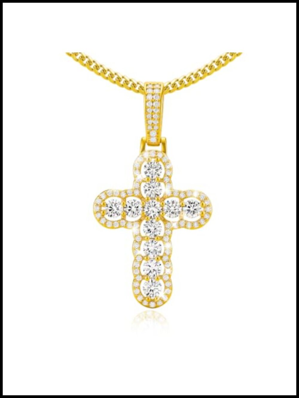 14K Gold Plated Cross Necklace with Cubic Zirconia Pendant